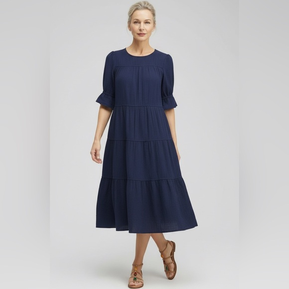Chico's Dresses & Skirts - 🆕 Chico's Navy Tiered Midi Dress, New with Tags, Size M (10)